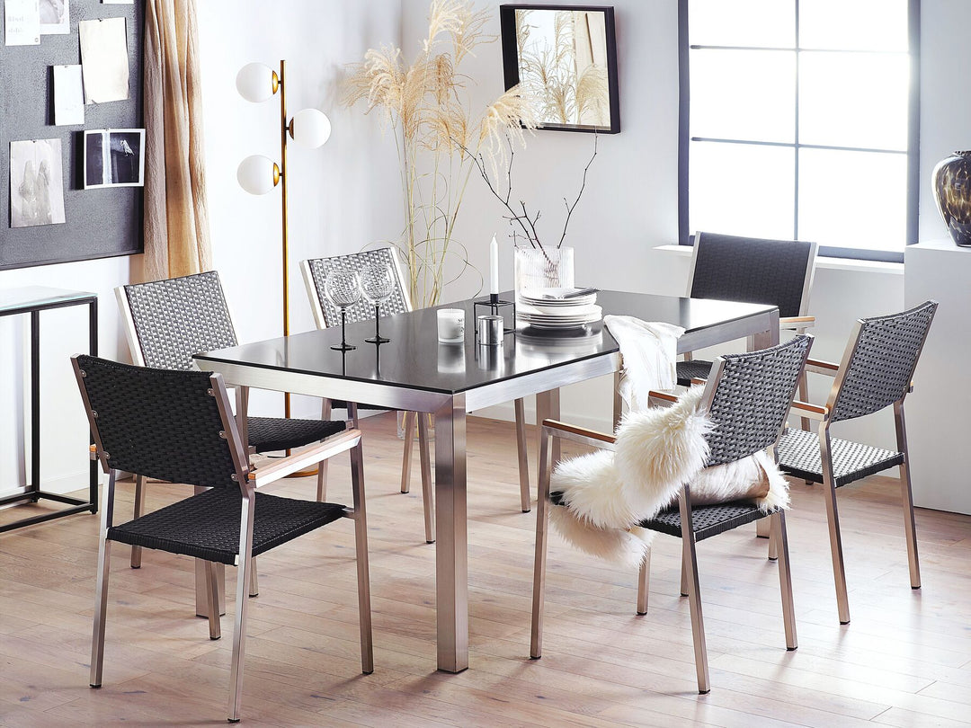 Grosseto Garden Dining Table 180 cm 90 cm Polished Granite Black