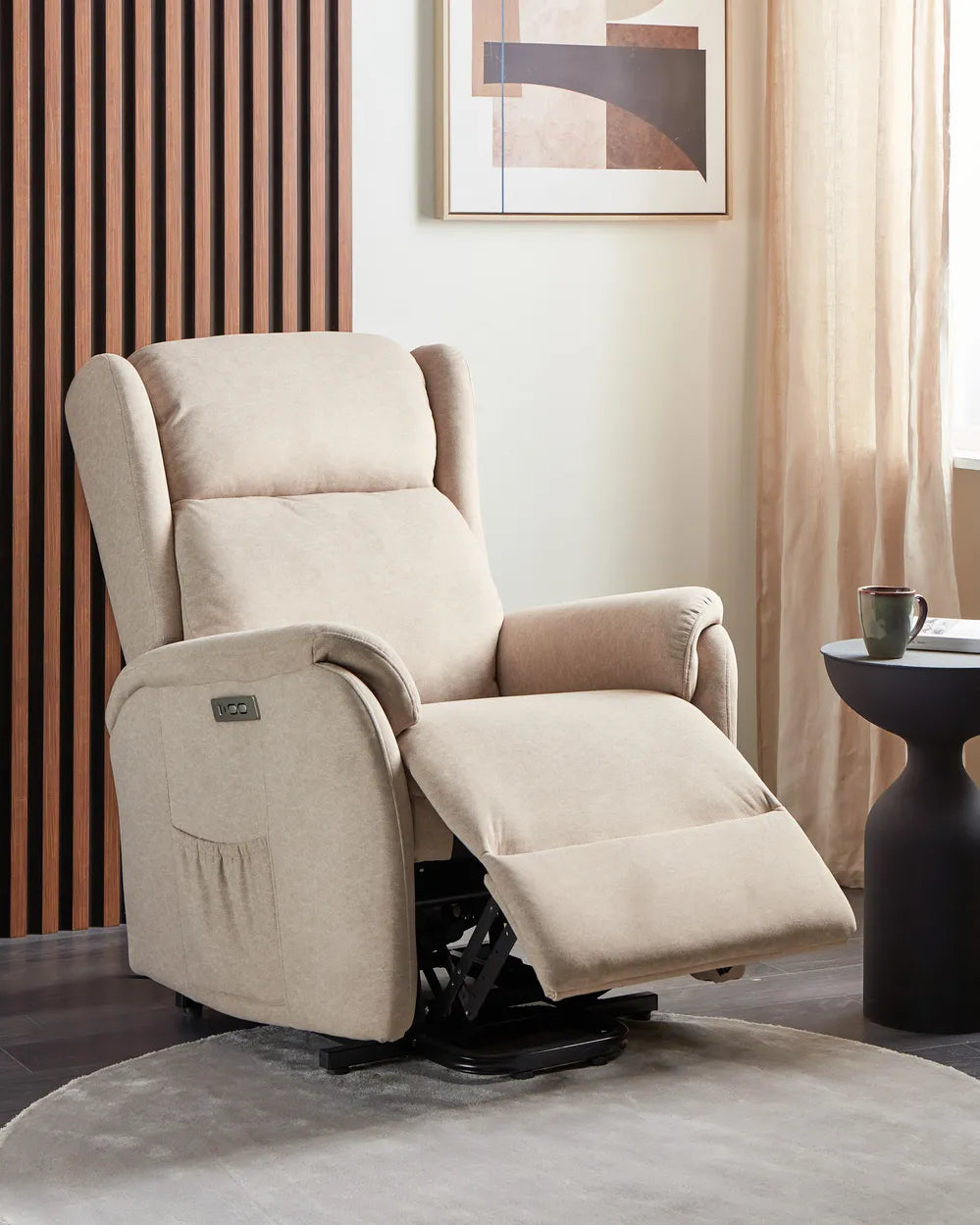 Denison Electric Recliner Chair With Footrest Fabric Taupe