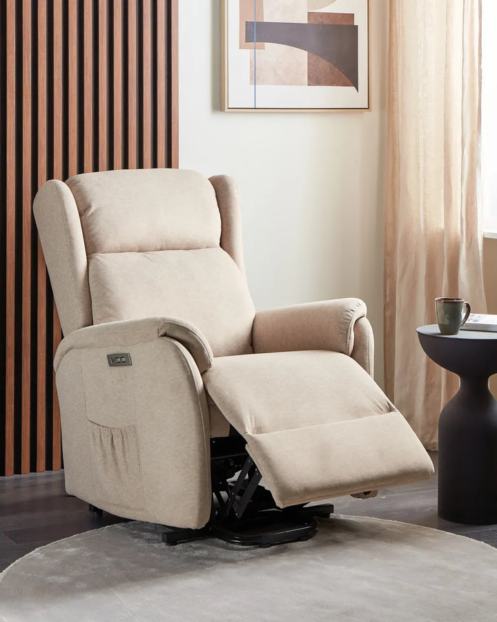 Denison Electric Recliner Chair With Footrest Fabric Taupe