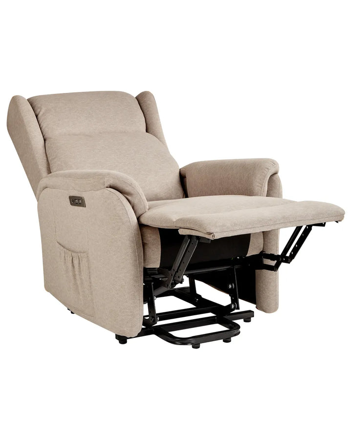 Denison Electric Recliner Chair With Footrest Fabric Taupe