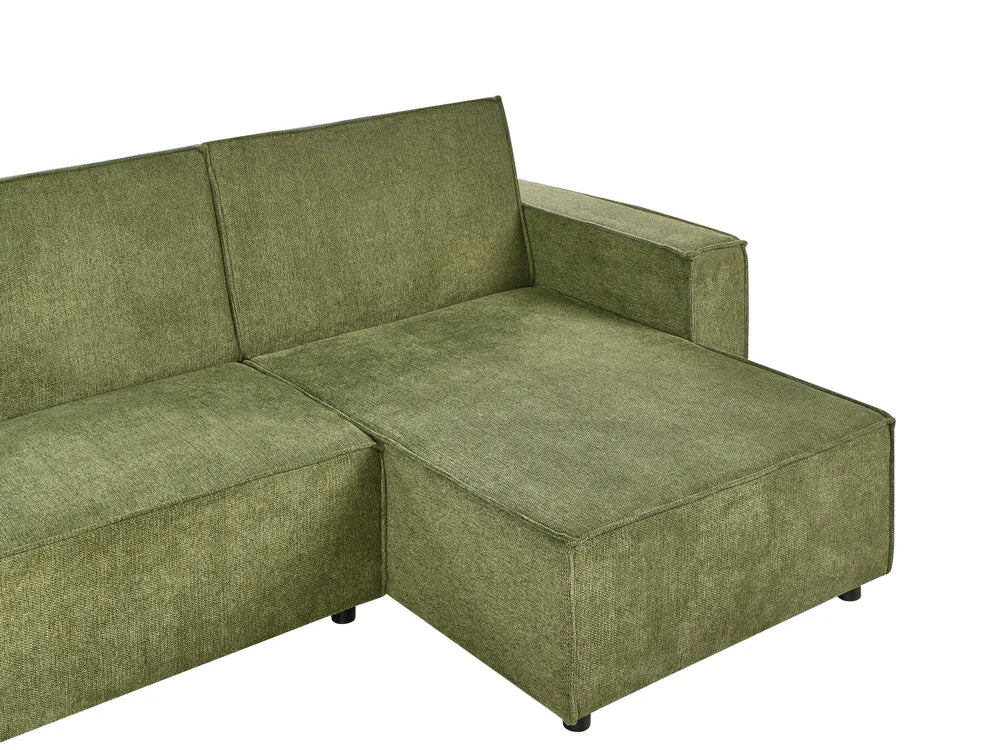 Corner Sofa Bed 3 Seater Fabric Dark Green Left Hand Loette