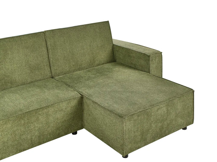 Corner Sofa Bed 3 Seater Fabric Dark Green Left Hand Loette