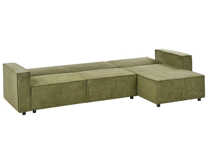 Corner Sofa Bed 3 Seater Fabric Dark Green Left Hand Loette