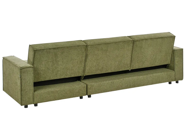 Corner Sofa Bed 3 Seater Fabric Dark Green Left Hand Loette