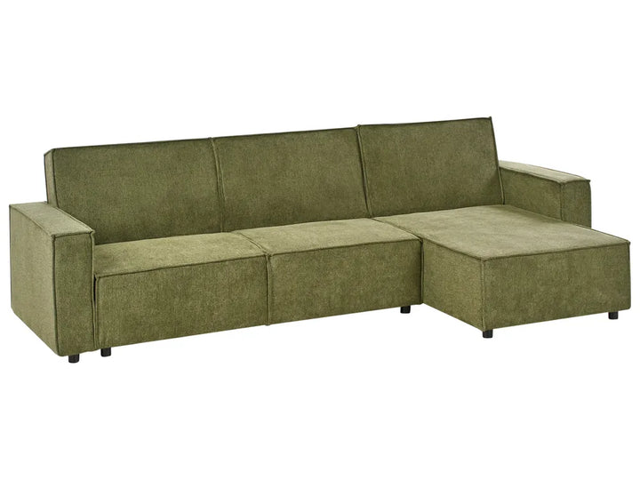 Corner Sofa Bed 3 Seater Fabric Dark Green Left Hand Loette