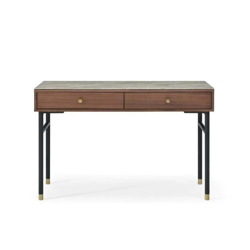 Wooden desk with two drawers on a white background