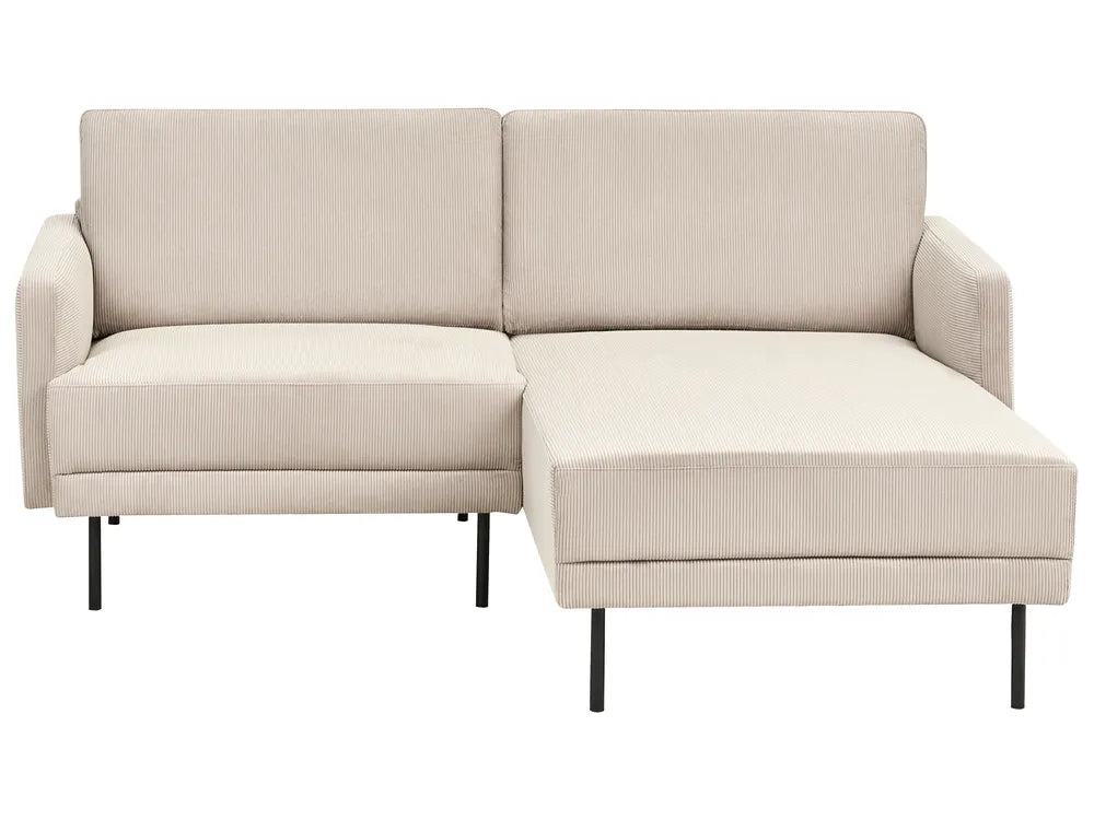 Left-hand 2-seater corduroy corner sofa in beige
