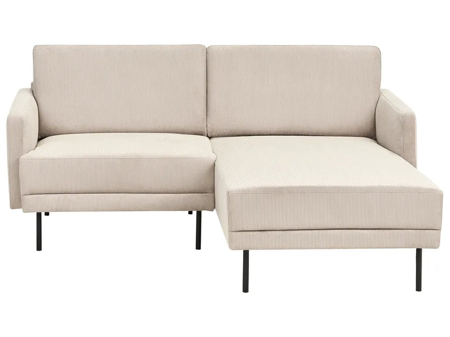 Left-hand 2-seater corduroy corner sofa in beige