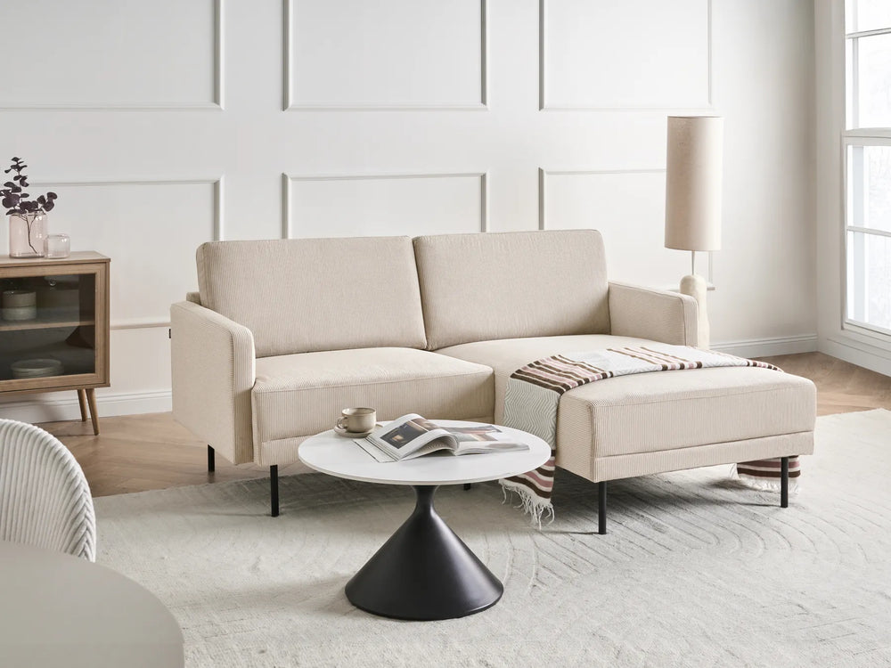 Beige corduroy corner sofa, left-hand layout