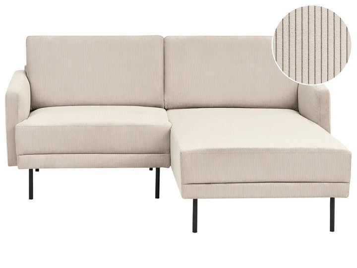 Corner Sofa 2 Seater Corduroy Beige Left Hand Shayle