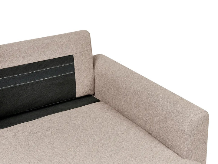 Corner Sofa Bed 3 Seater Faux Linen Light Brown with Storage Left Hand Azuri