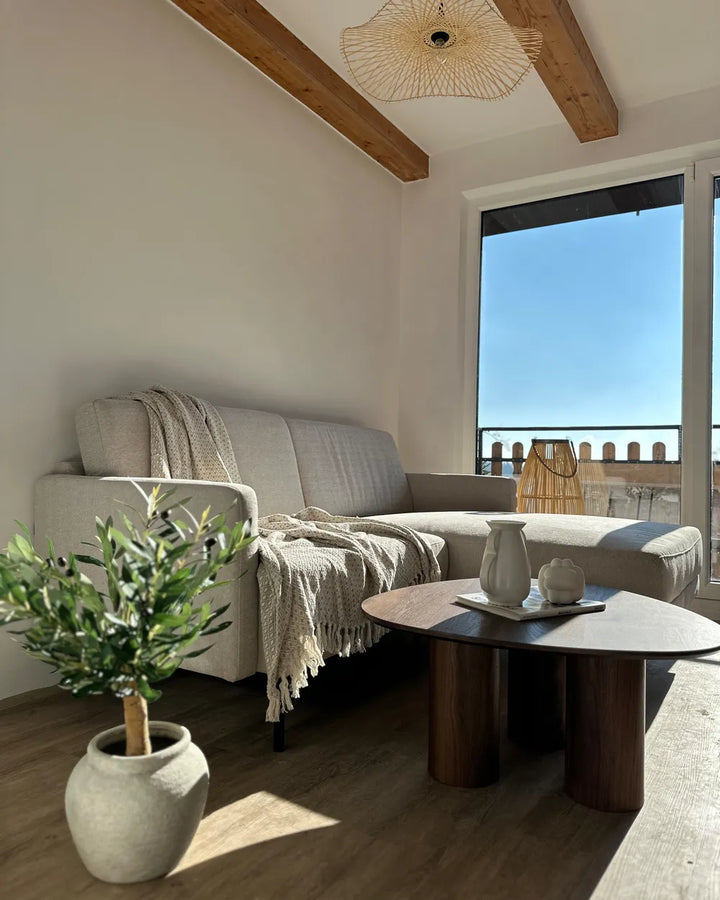 Corner Sofa 2 Seater Fabric Light Beige Left Hand Shayle