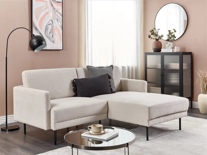 Beige fabric corner sofa, left‑hand layout