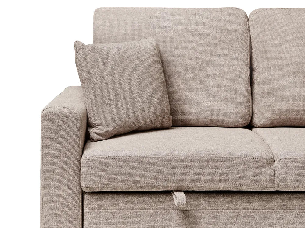 Corner Sofa Bed 3 Seater Faux Linen Light Brown with Storage Left Hand Azuri