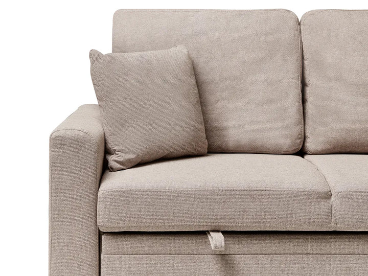 Corner Sofa Bed 3 Seater Faux Linen Light Brown with Storage Left Hand Azuri