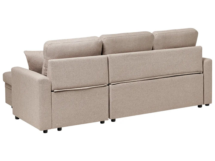 Corner Sofa Bed 3 Seater Faux Linen Light Brown with Storage Left Hand Azuri