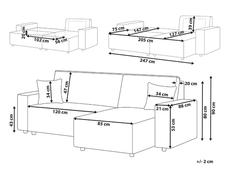 Corner Sofa Bed 3 Seater Corduroy Graphite Grey Left Hand Middale