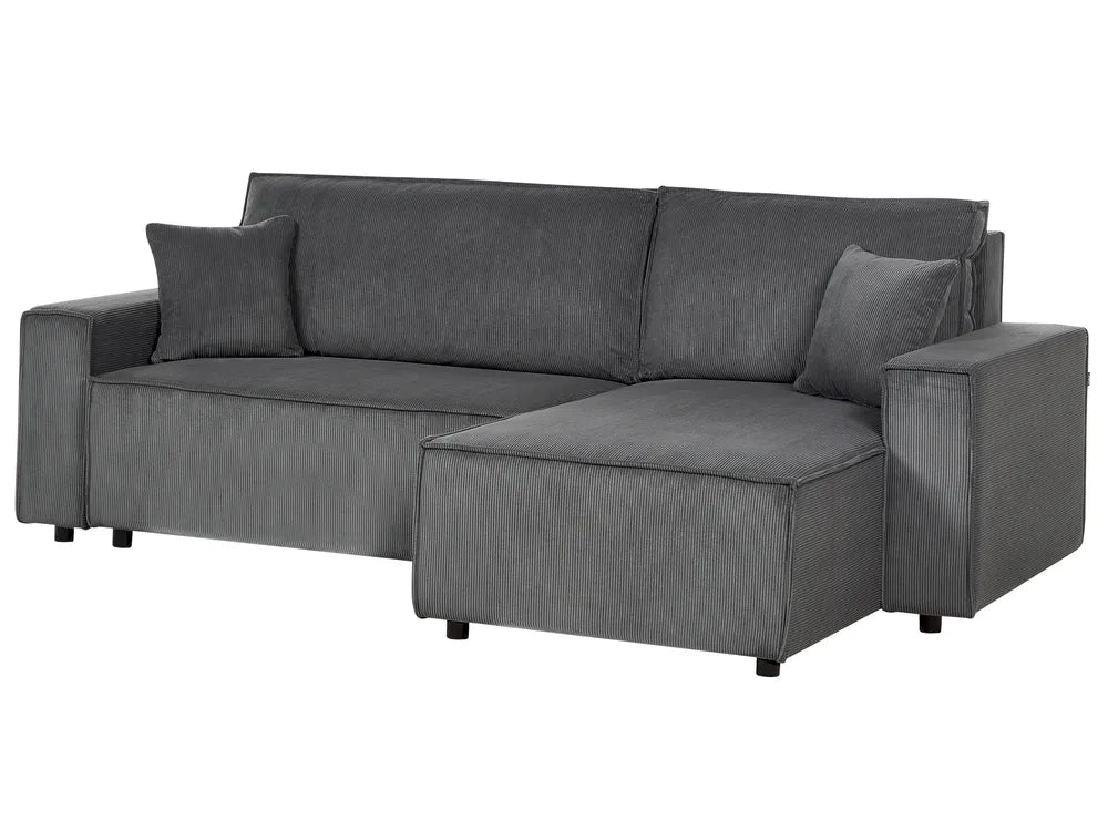 Corner Sofa Bed 3 Seater Corduroy Graphite Grey Left Hand Middale