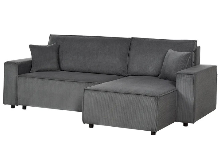 Corner Sofa Bed 3 Seater Corduroy Graphite Grey Left Hand Middale