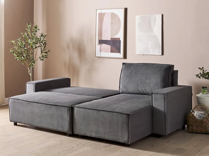 Corner Sofa Bed 3 Seater Corduroy Graphite Grey Left Hand Middale