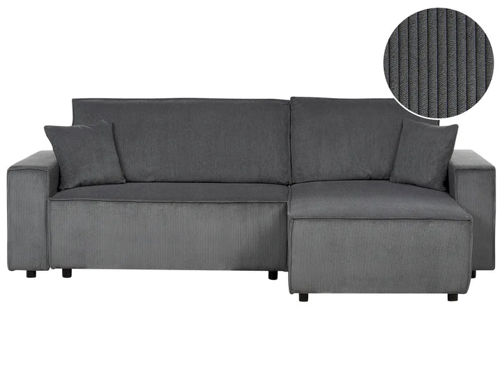 Corner Sofa Bed 3 Seater Corduroy Graphite Grey Left Hand Middale