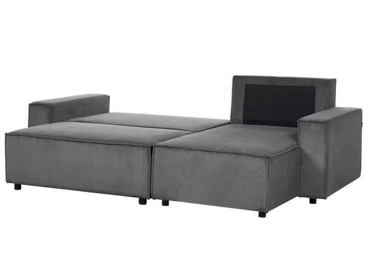 Corner Sofa Bed 3 Seater Corduroy Graphite Grey Left Hand Middale