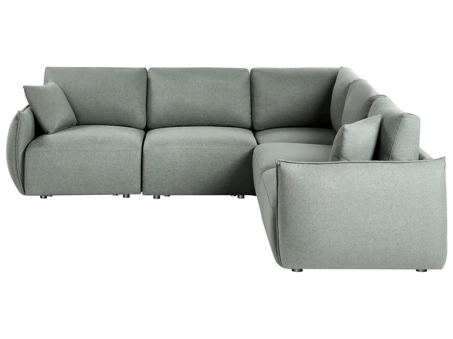 Left-hand 5-seater modular corner sofa in green fabric