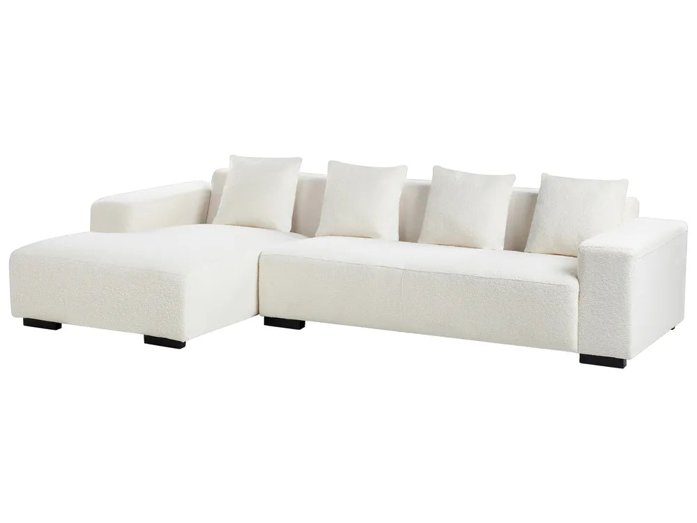 Corner Sofa 4 Seater Boucle White with Ottoman Right Hand Lecanto