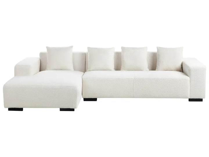 Corner Sofa 4 Seater Boucle White with Ottoman Right Hand Lecanto