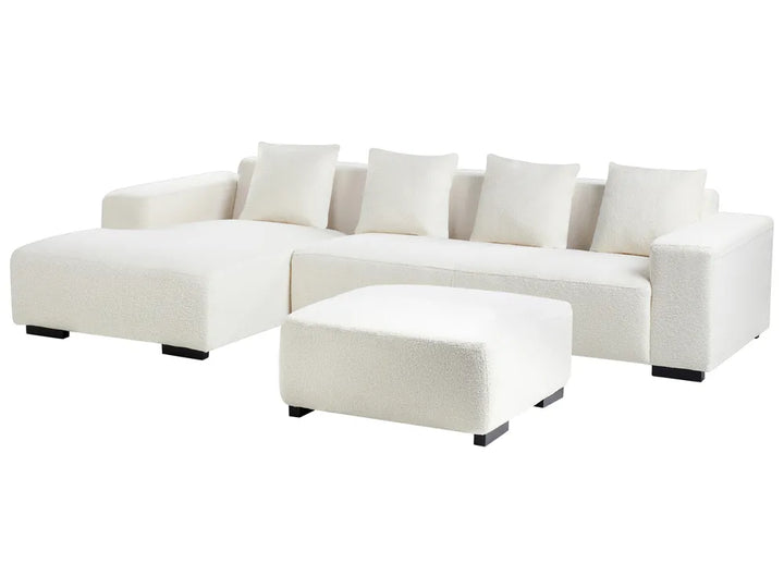 Corner Sofa 4 Seater Boucle White with Ottoman Right Hand Lecanto