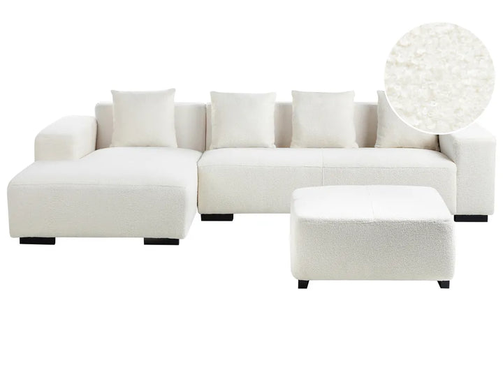 Corner Sofa 4 Seater Boucle White with Ottoman Right Hand Lecanto