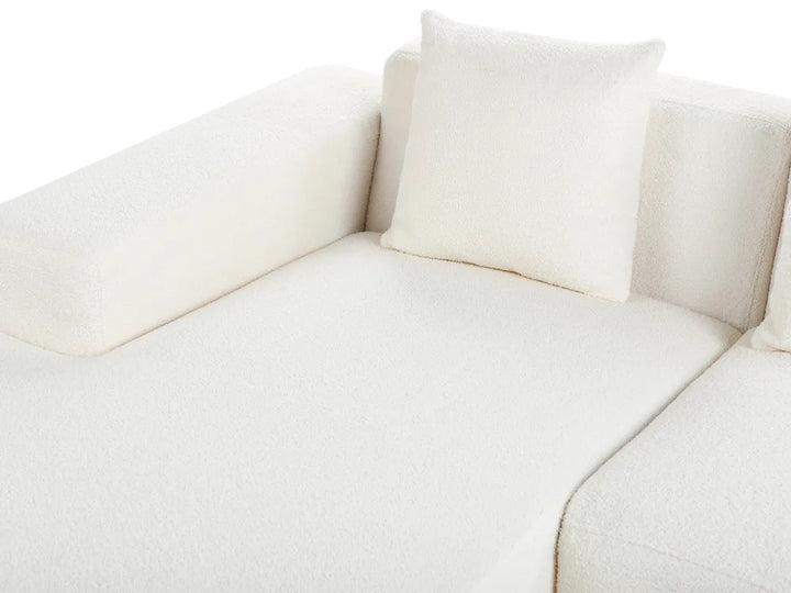 Corner Sofa 4 Seater Boucle White with Ottoman Right Hand Lecanto