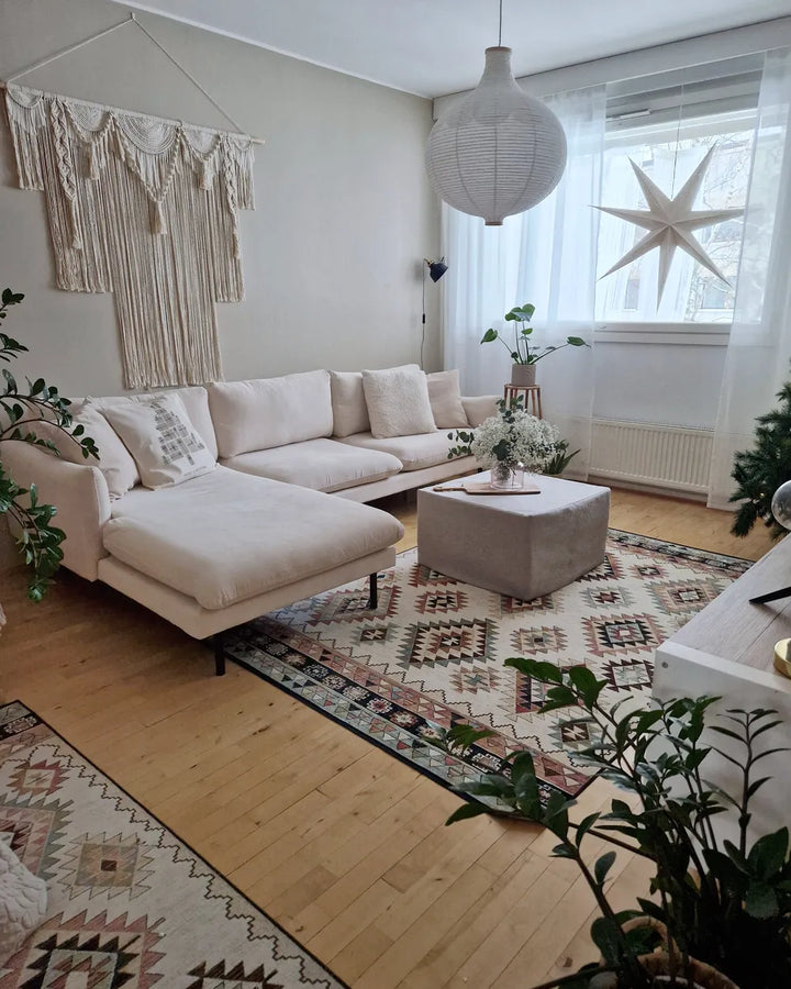 Corner Sofa 4 Seater Velvet Light Beige Right Hand Praylow