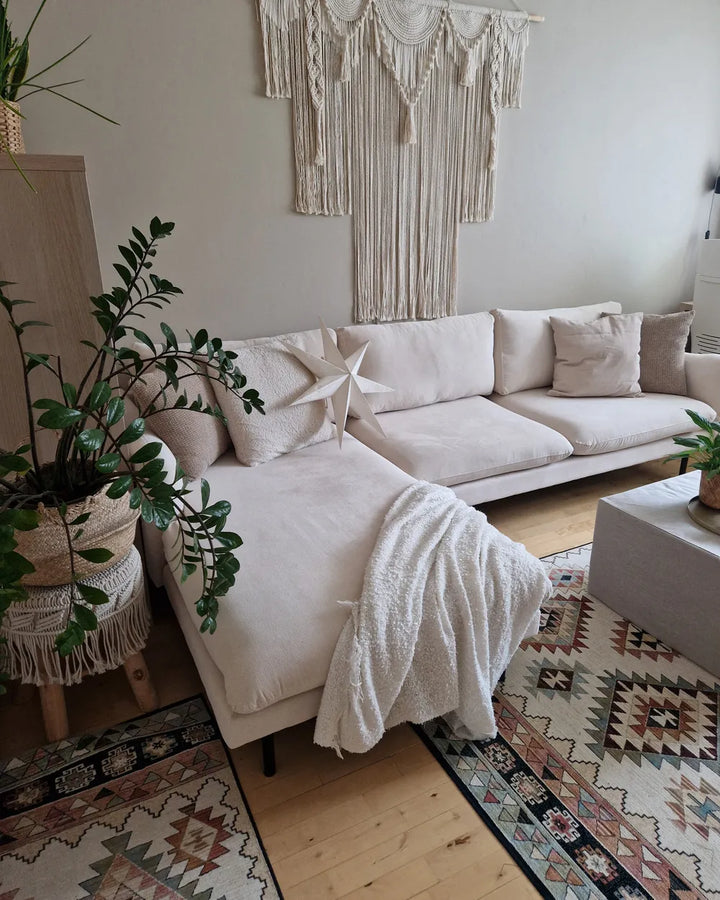 Corner Sofa 4 Seater Velvet Light Beige Right Hand Praylow