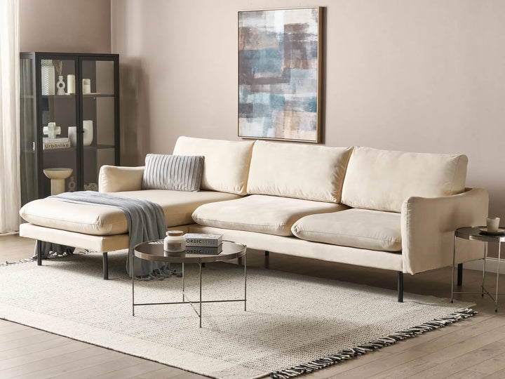 Right hand light beige velvet corner sofa living room