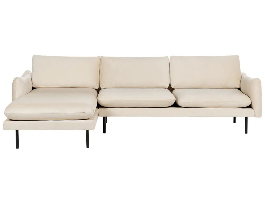 Light beige velvet corner sofa right hand modern design