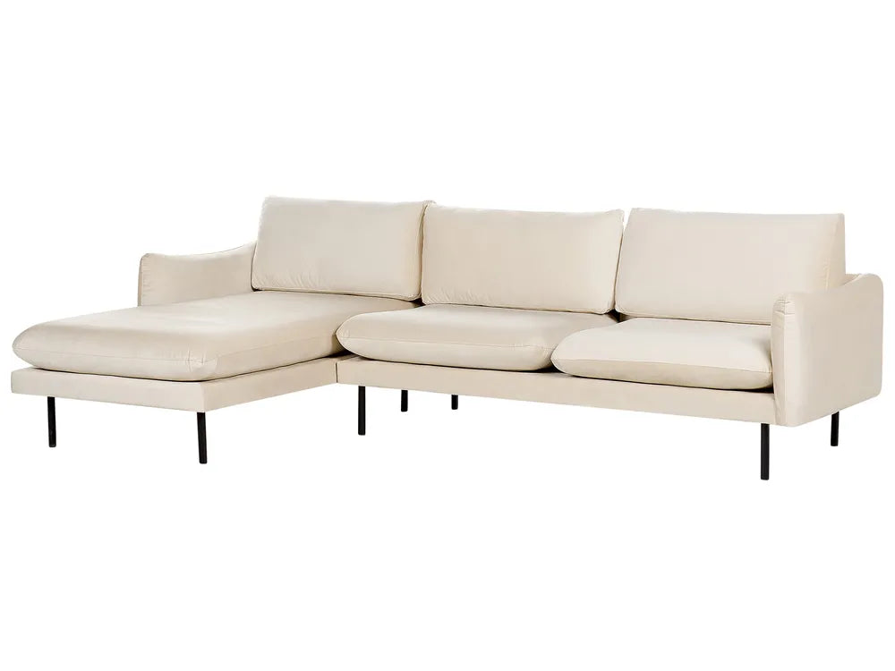 Corner Sofa 4 Seater Velvet Light Beige Right Hand Praylow