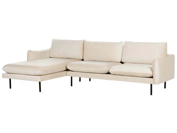 Corner Sofa 4 Seater Velvet Light Beige Right Hand Praylow