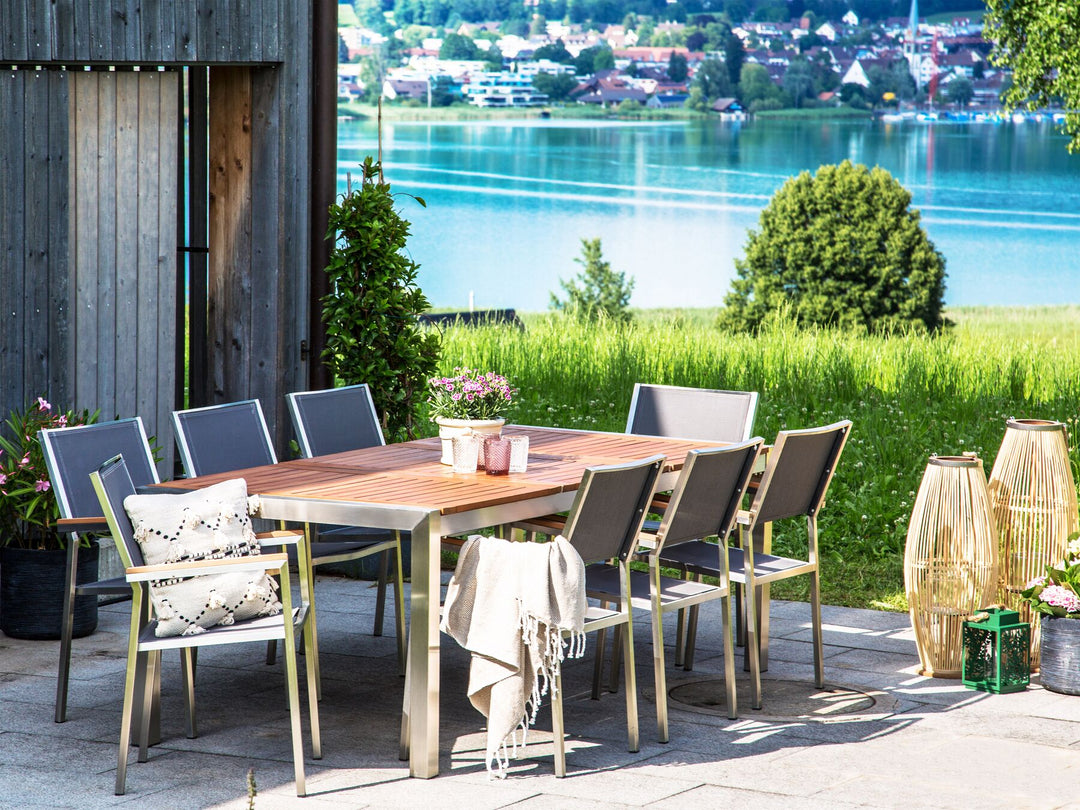Grosetto Garden Dining Table 220 cm 100 cm Eucalyptus Wood Brown