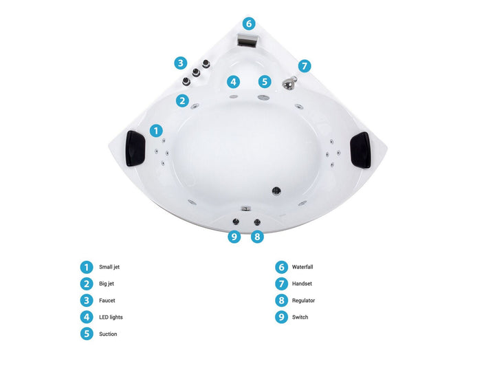 Whirlpool Corner Bath with LED 2500 x 1500 mm White Senado