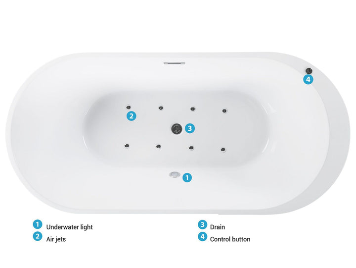 Freestanding Whirlpool Bath with LED 1700 x 800 mm Black Nevis
