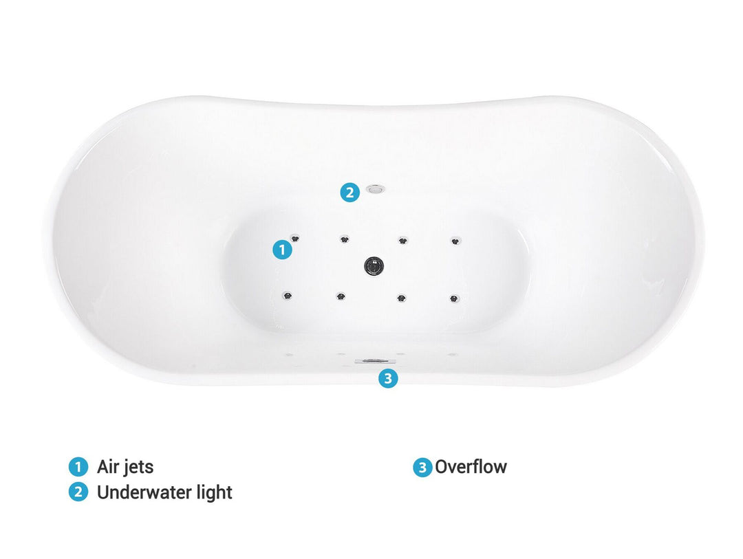 Freestanding Whirlpool Bath with LED 1680 x 800 mm White Antigua