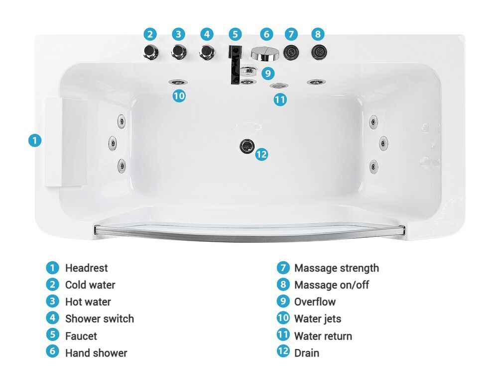 Whirlpool Bath 1700 x 850 mm White Barranca