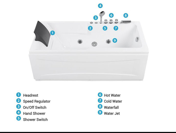Left Hand Whirlpool Bath with LED 1690 x 810 mm White  Artemisa