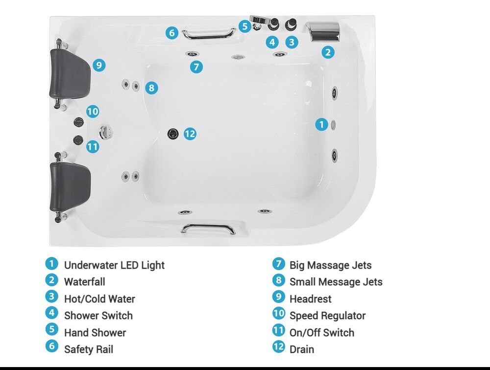 Right Hand Whirlpool Corner Bath with LED 1700 x 1190 mm White Bayamo