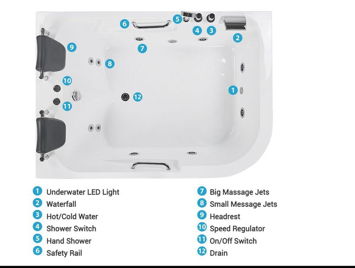 Right Hand Whirlpool Corner Bath with LED 1700 x 1190 mm White Bayamo