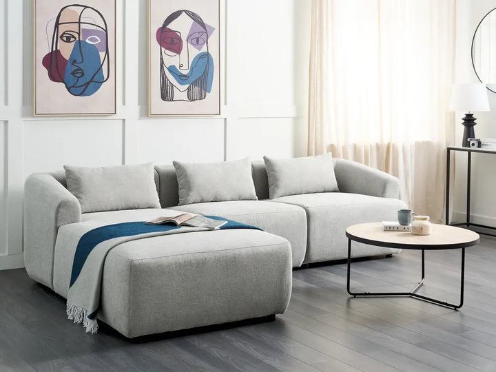 Corner Sofa 3 Seater Fabric Light Grey Right Hand Sickels