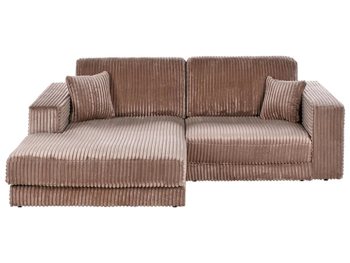Brown corduroy sectional sofa on a white background