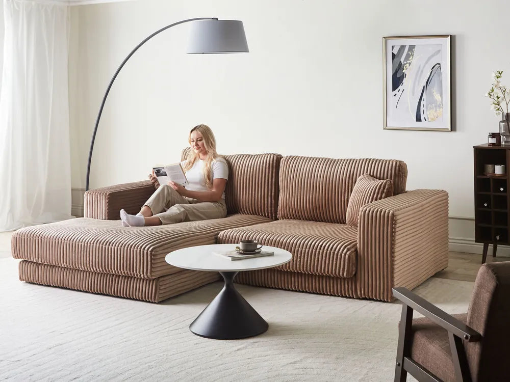 Corner Sofa 3 Seater Corduroy Light Brown Right Hand Vardie