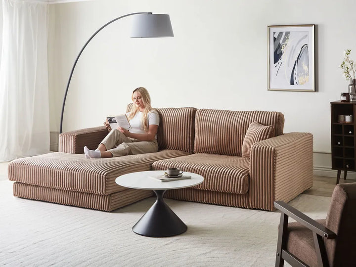 Corner Sofa 3 Seater Corduroy Light Brown Right Hand Vardie